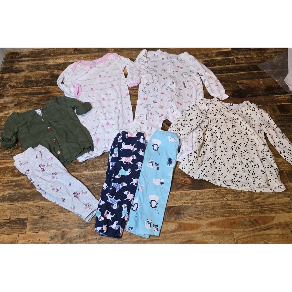Baby Girl 9 Mo Bundle 7 pc Lot Sleeper Gown Pants Outfit Dress Bundle